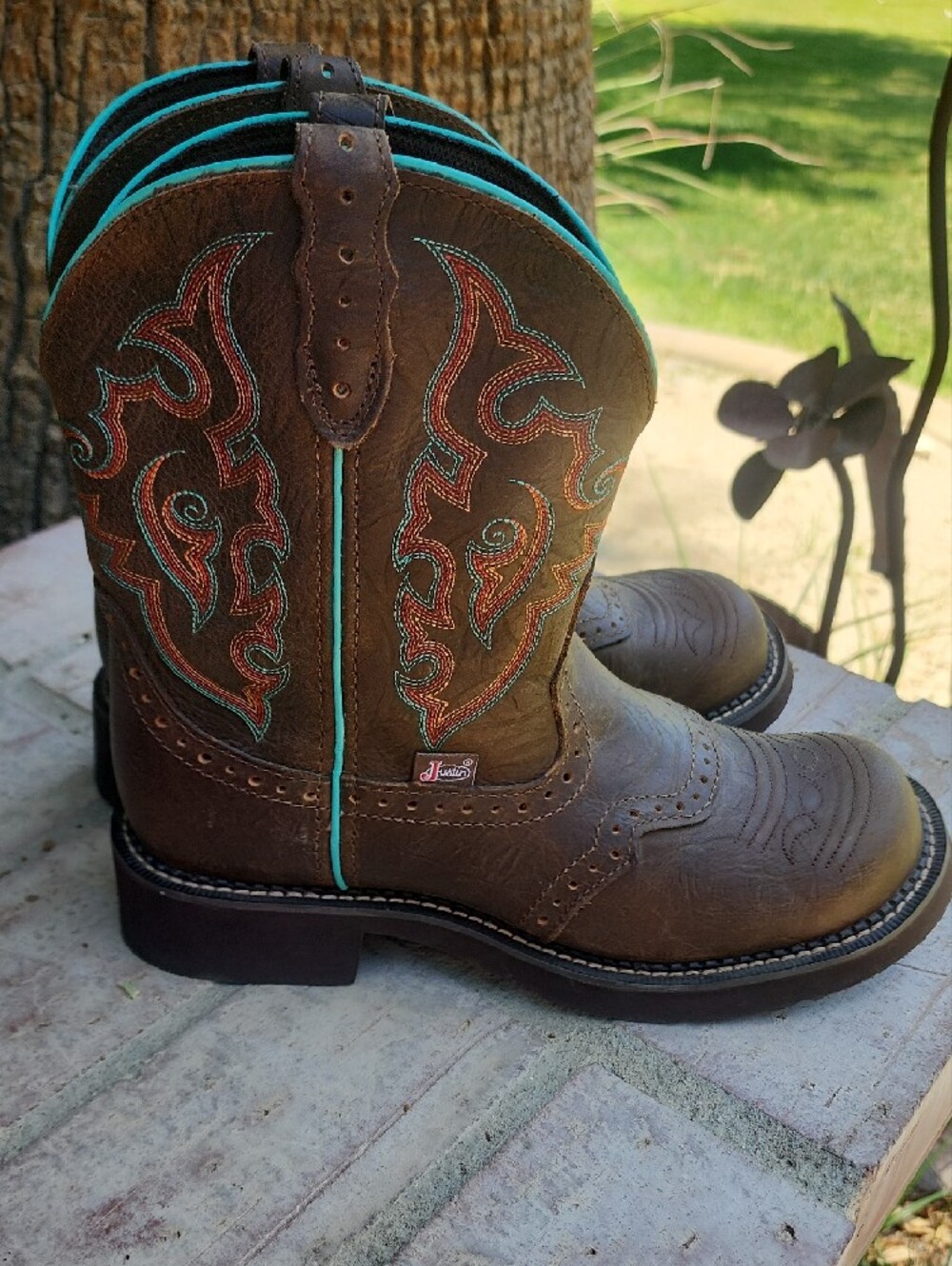 Justin Gypsy Boots Leather Cowboy Booties with Turquoise Accents